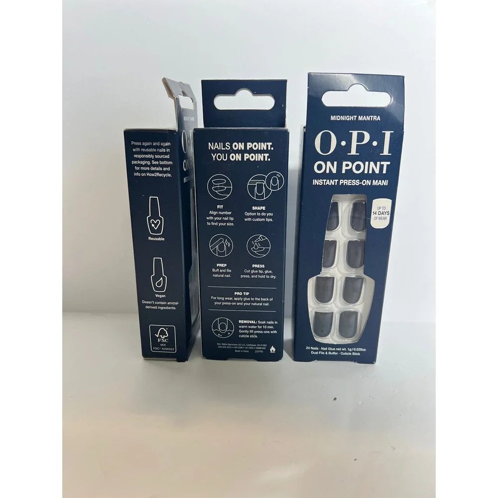 OPI On Point Instant Press-On Mani Midnight Mantra Navy Blue 3 Pack 24 NailsEach